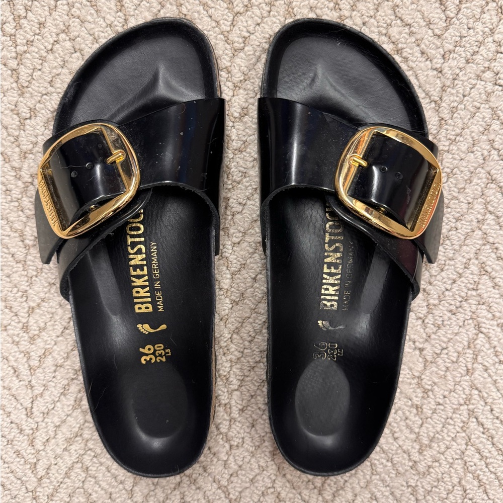 Birkenstock Black Sandals with Gold Buckle